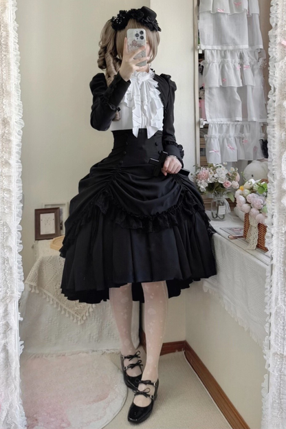 【3月6日予約締切】ダークゴシックブラックコルセットレイヤードプルアップスカート