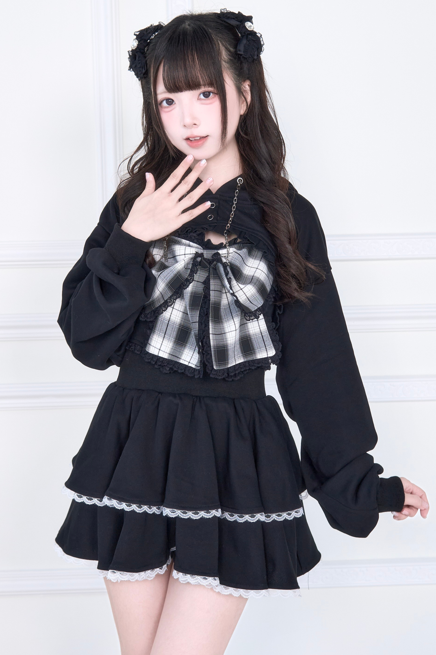 リボンベスト+ショートスウェット