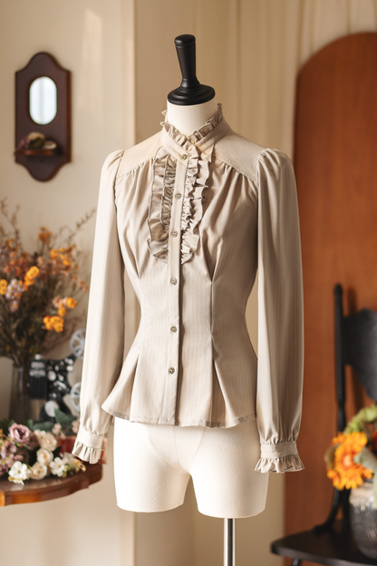 Vintage Striped Waist Tightening Blouse
