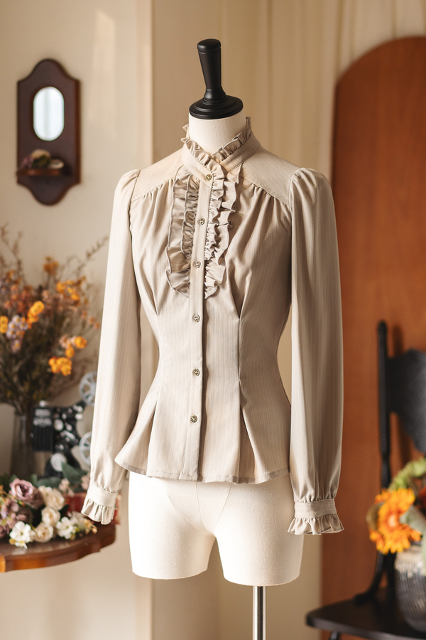 Vintage Striped Waist Tightening Blouse
