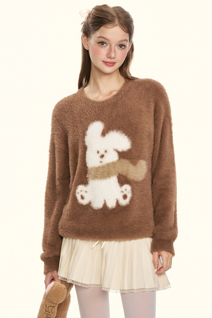 クリームチェスナットココアバニーファーニット