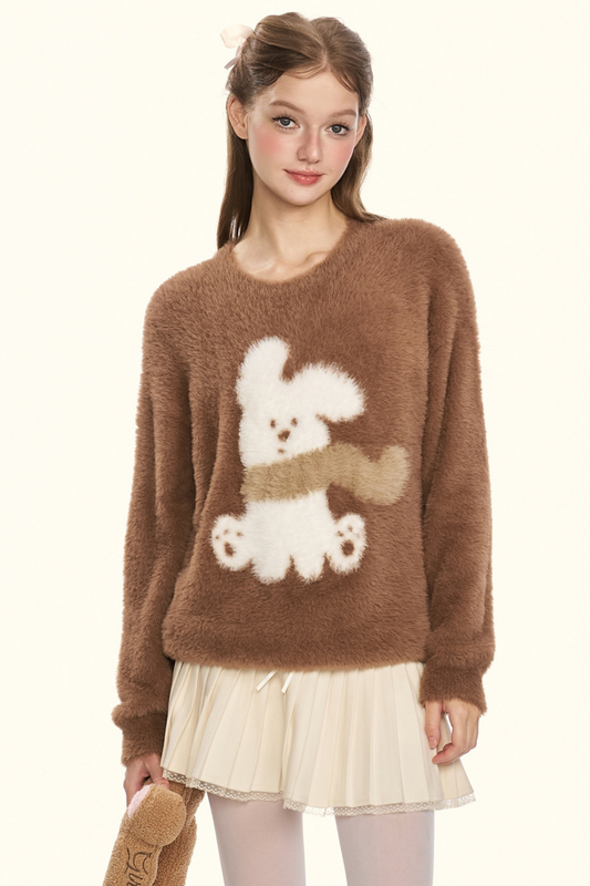 クリームチェスナットココアバニーファーニット