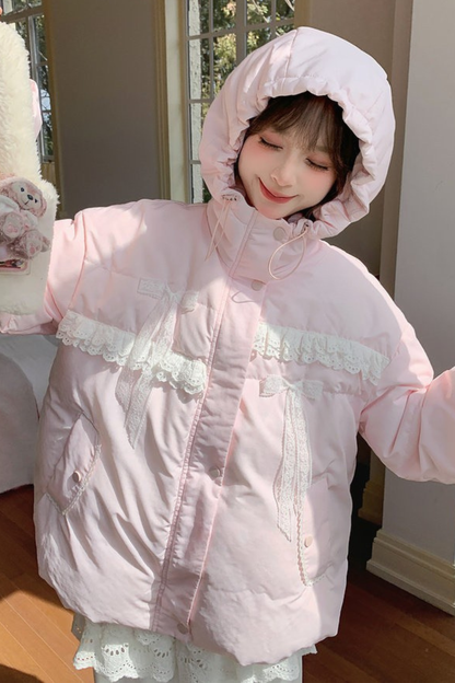 レースフード付きダウンジャケット