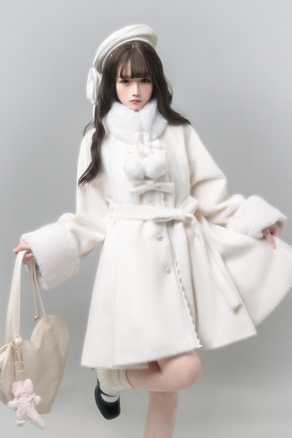 ピュアガーリースタイルコート+シャツ+ファーカラー+スカート