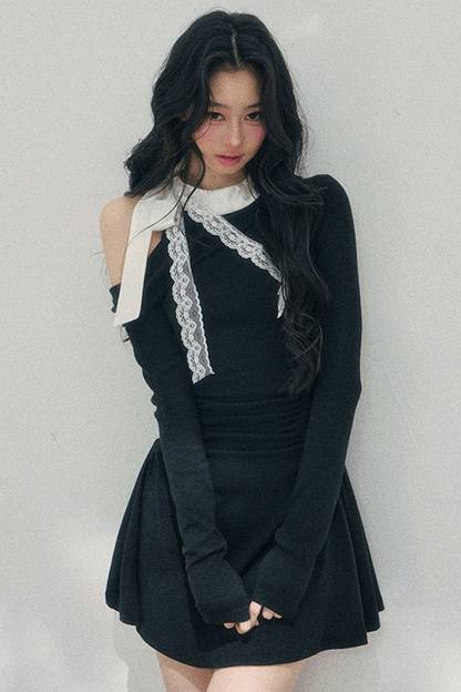 フレンチレースオフショルダードレス