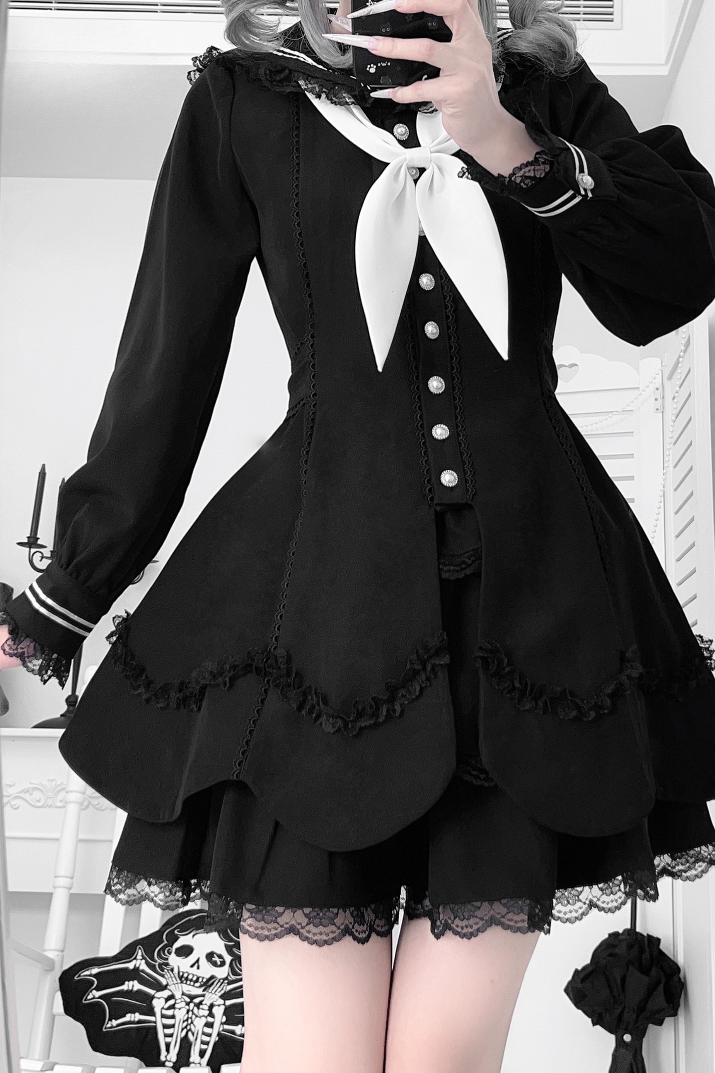 Lace sailor collar top + skirt