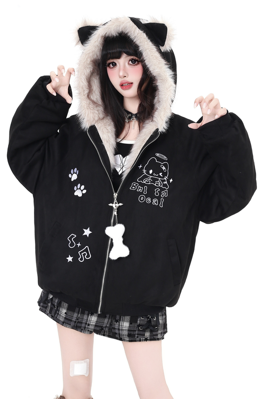 キャットファーフード付きジャケット
