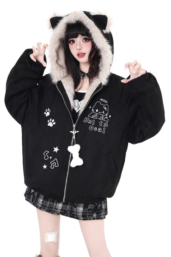 Cat Fur Hooded Jacket