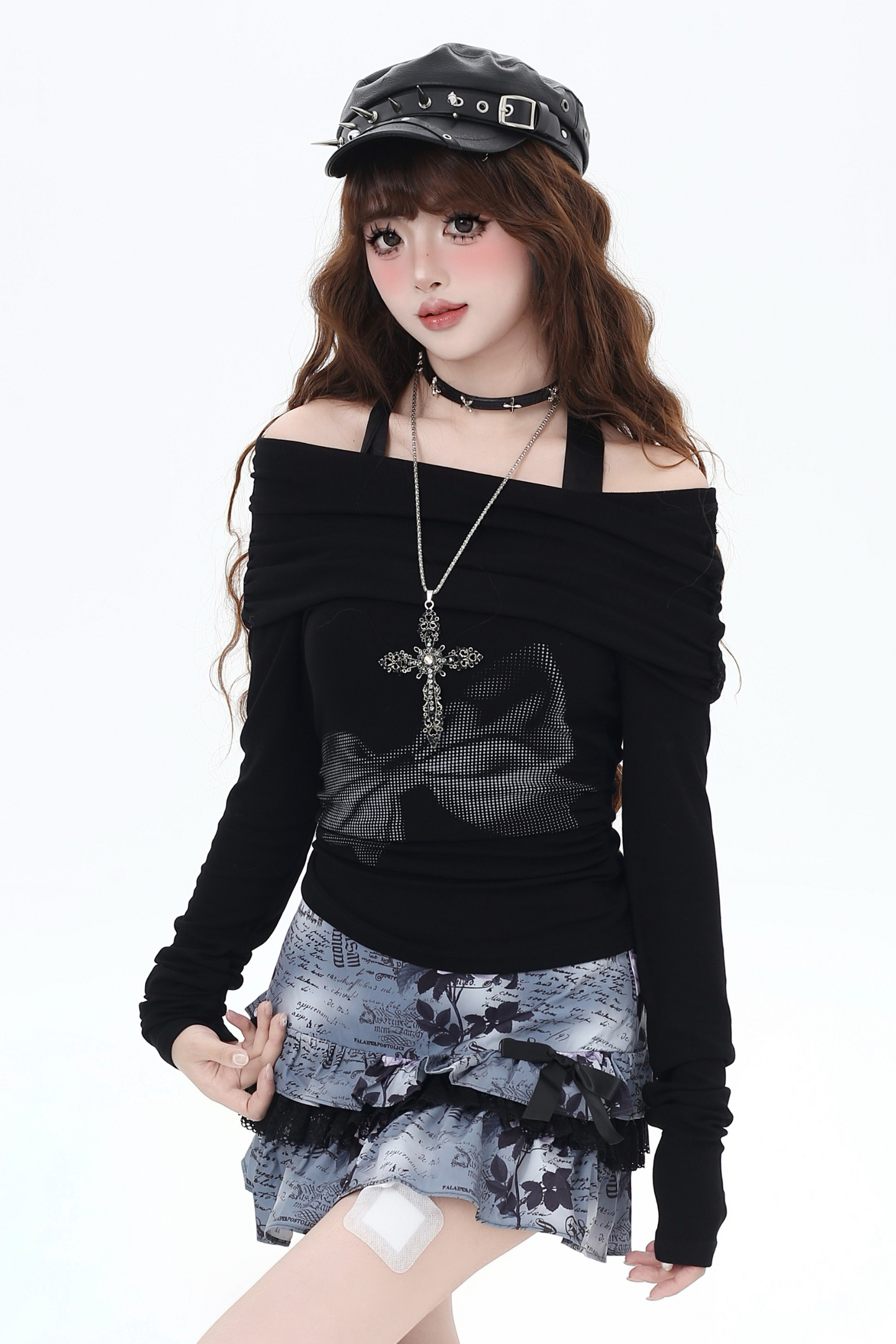 Off-Shoulder Dark Long Sleeve Tops