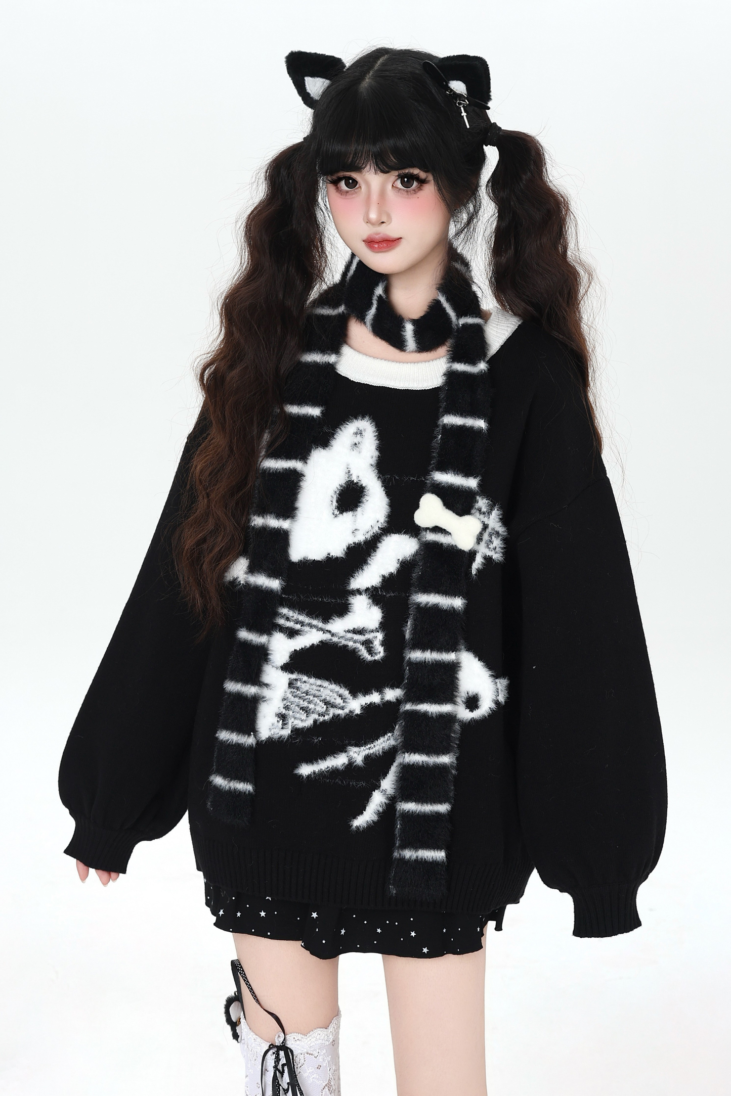 Cat Guy Cotton Loose Knit + Scarf