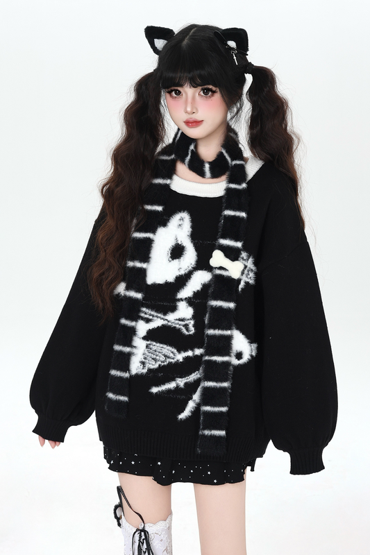 Cat Guy Cotton Loose Knit + Scarf