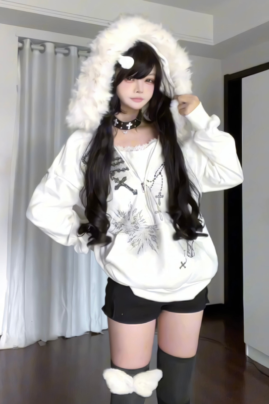 Subculture Fur Hooded Loose Hoodie