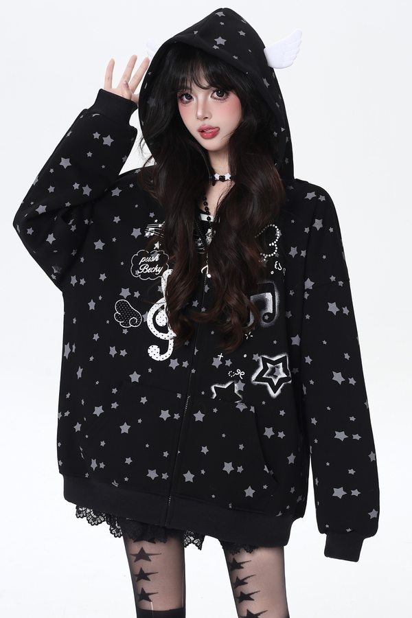 Note Jumping Polka Dot Hooded Hoodie