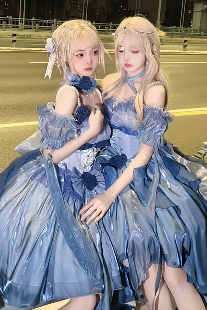 グラデーションアシメデザイン妖精ロリータドレスセット