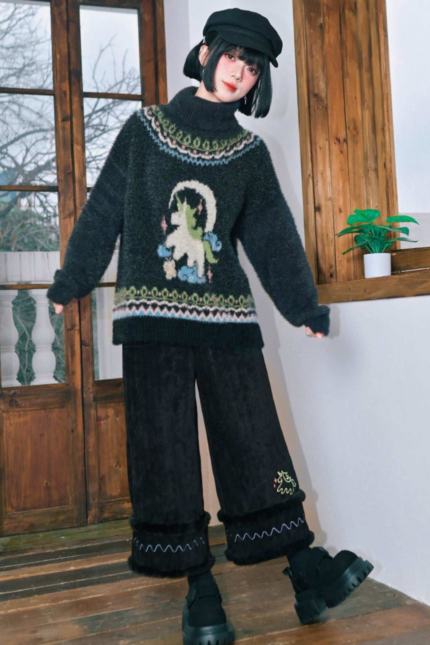 Faux Fur Jacquard Sweater