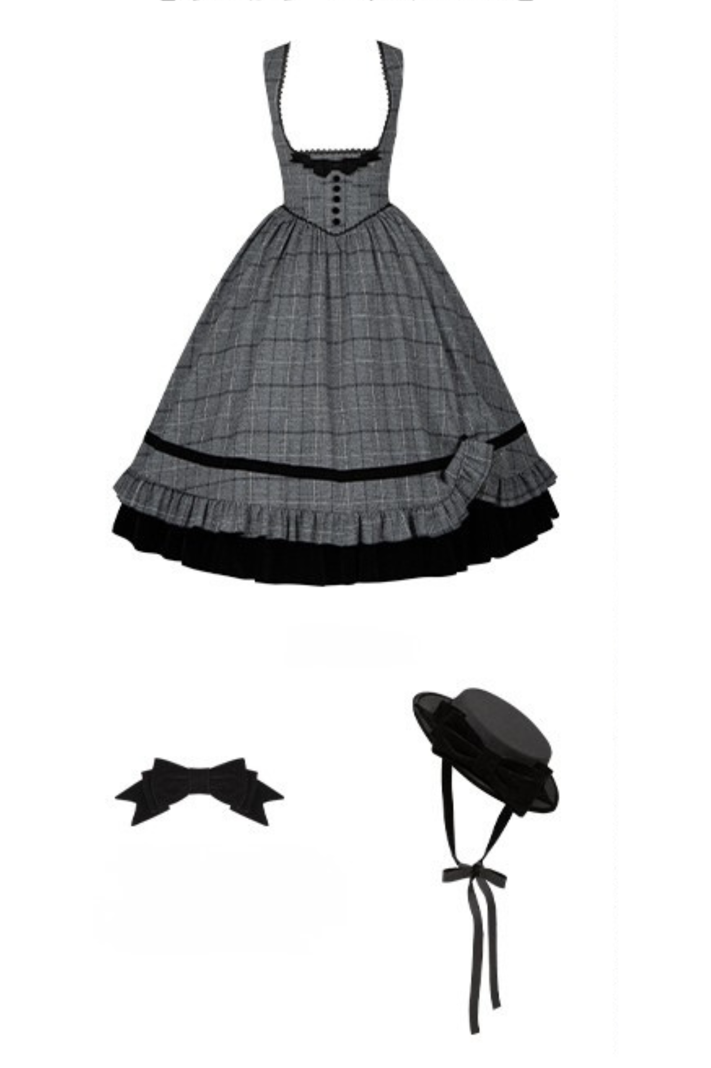 Check Fishbone Chest JSK + Dress + Innerwear + Ribbon + Hat