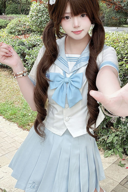 Haut marin Nymphéa + Jupe + Ruban