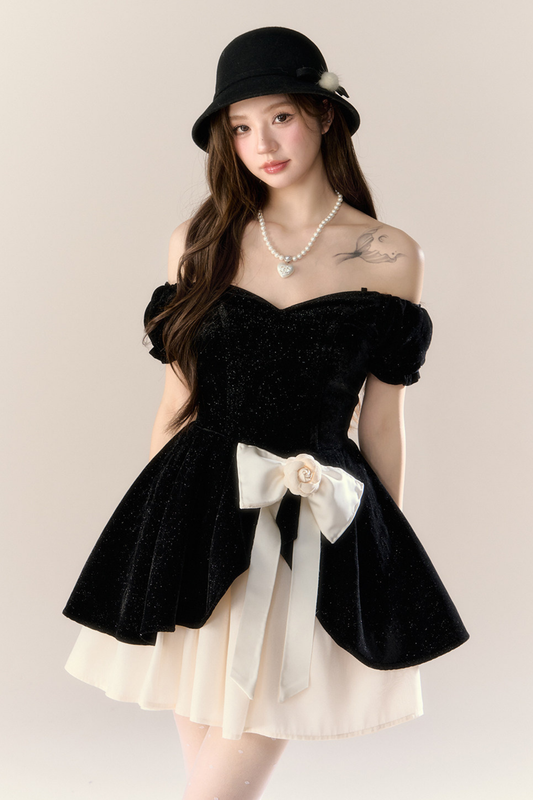 ベルベットシックガーリーフレンチバンケットドレス