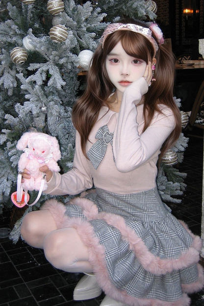 スイートガーリーチェックニットドレス