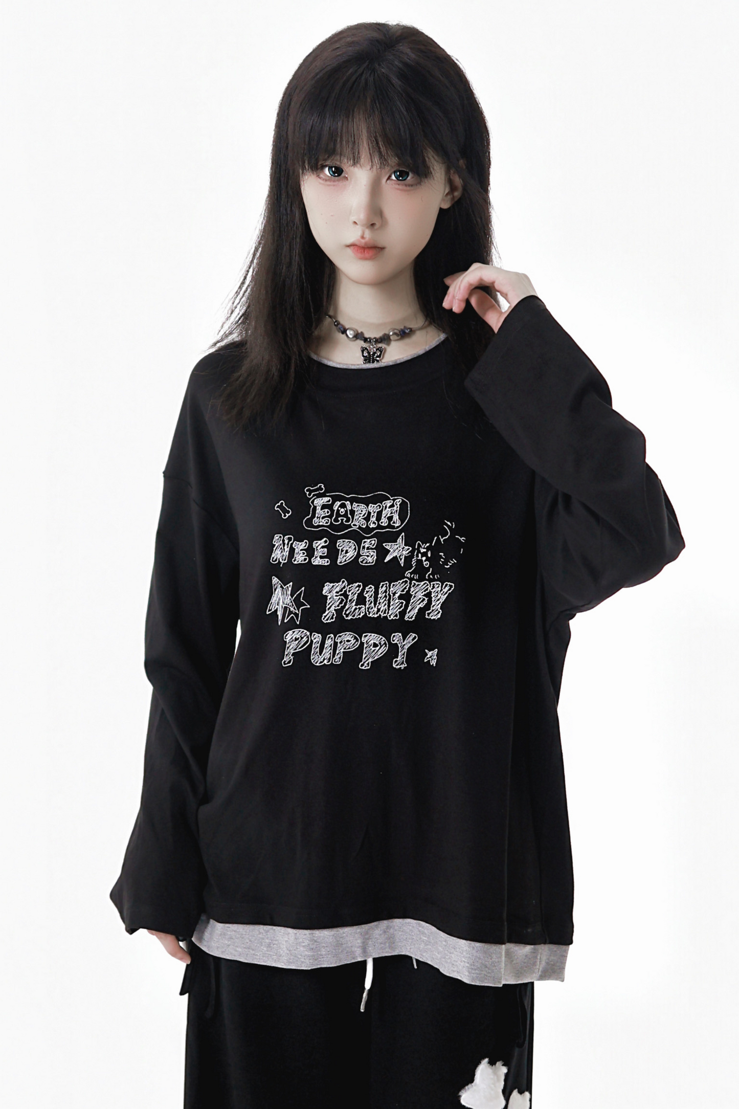 バイカラーパッチワークトップス