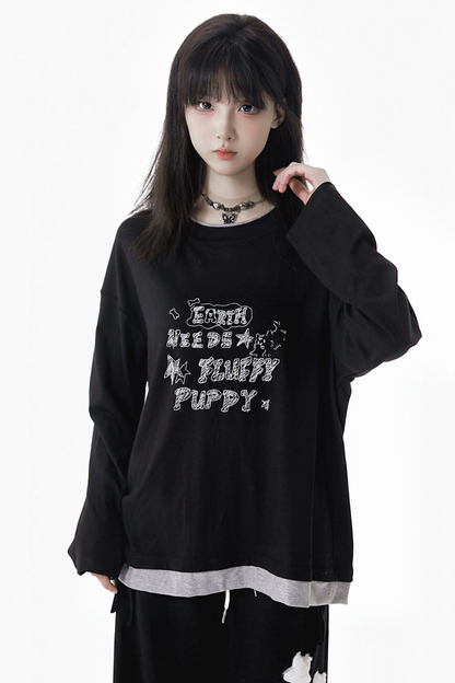 バイカラーパッチワークトップス