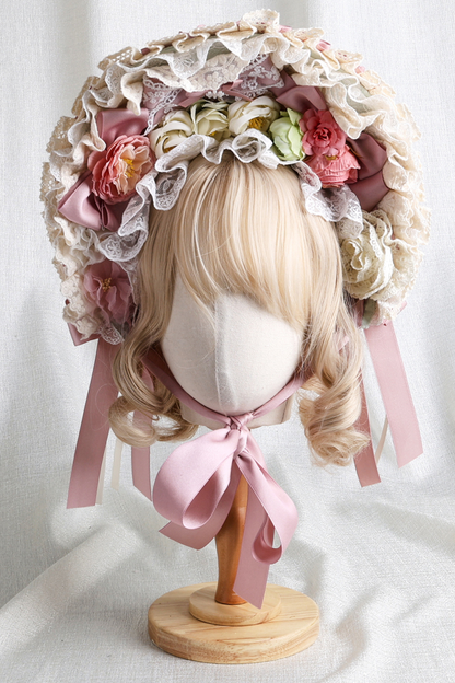 カントリーブーケロリータボンネット+フラットハット+クリップハット+ヘアバンド