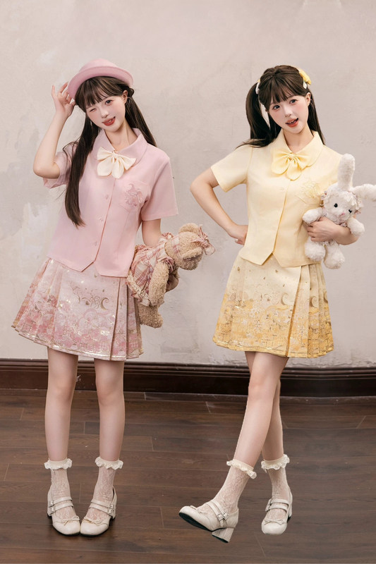 Süßes chinesisches Adrett-Stil Hemd + Rock + Schleifen-Krawatte