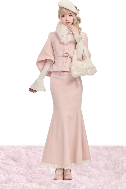 ベルベットラブソングニット+ウールショートジャケット+マーメイドスカート