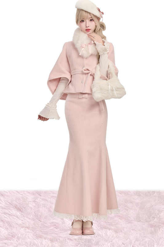 ベルベットラブソングニット+ウールショートジャケット+マーメイドスカート