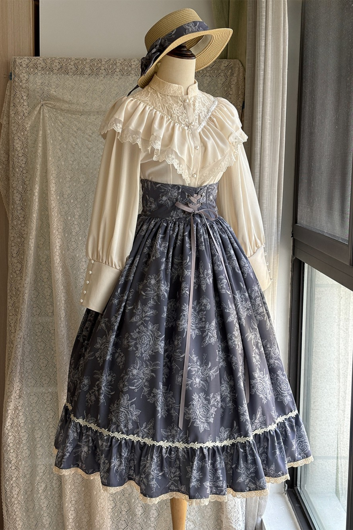 Sketch Wild Rose Elegant Herringbone Lolita Skirt