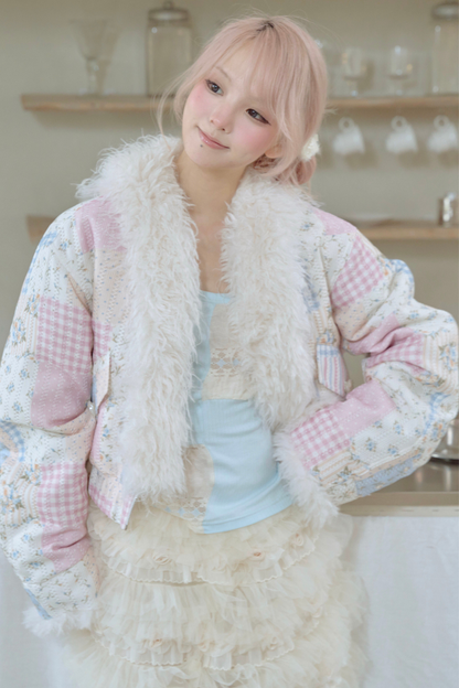 Floral Patchwork Fur Jacket