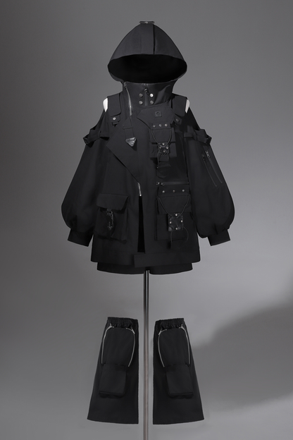 ダークフードジャケット+ショートパンツ+レッグカバー