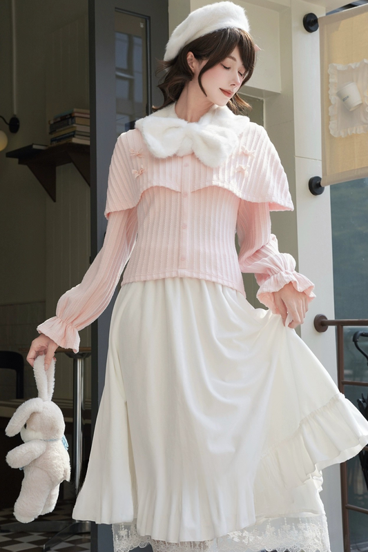 ルーズランタンスリーブニットトップス+ロングスカート+ショートスカート