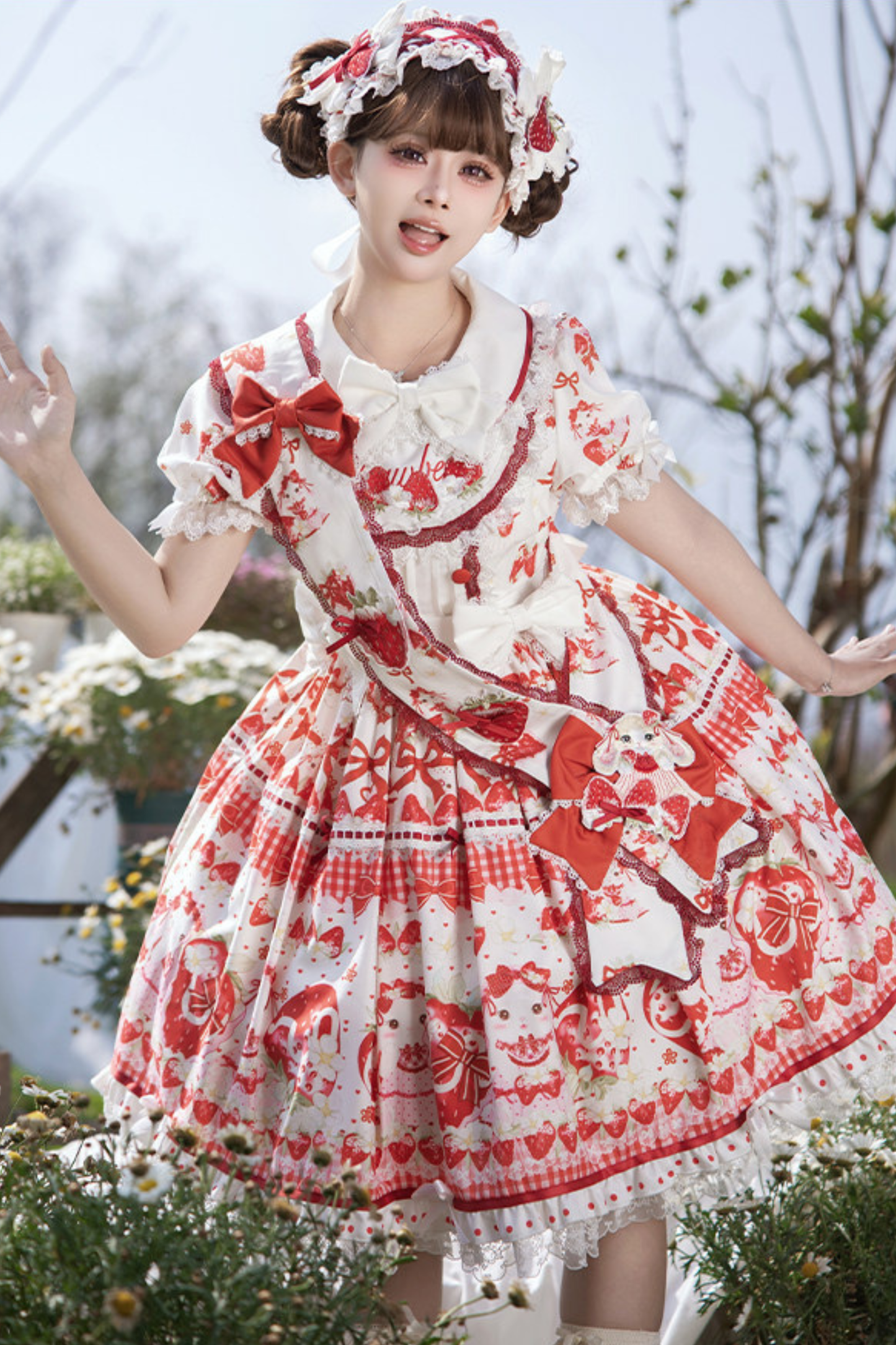 レッドベリーロリータドレス+リボン+ヘアバンド