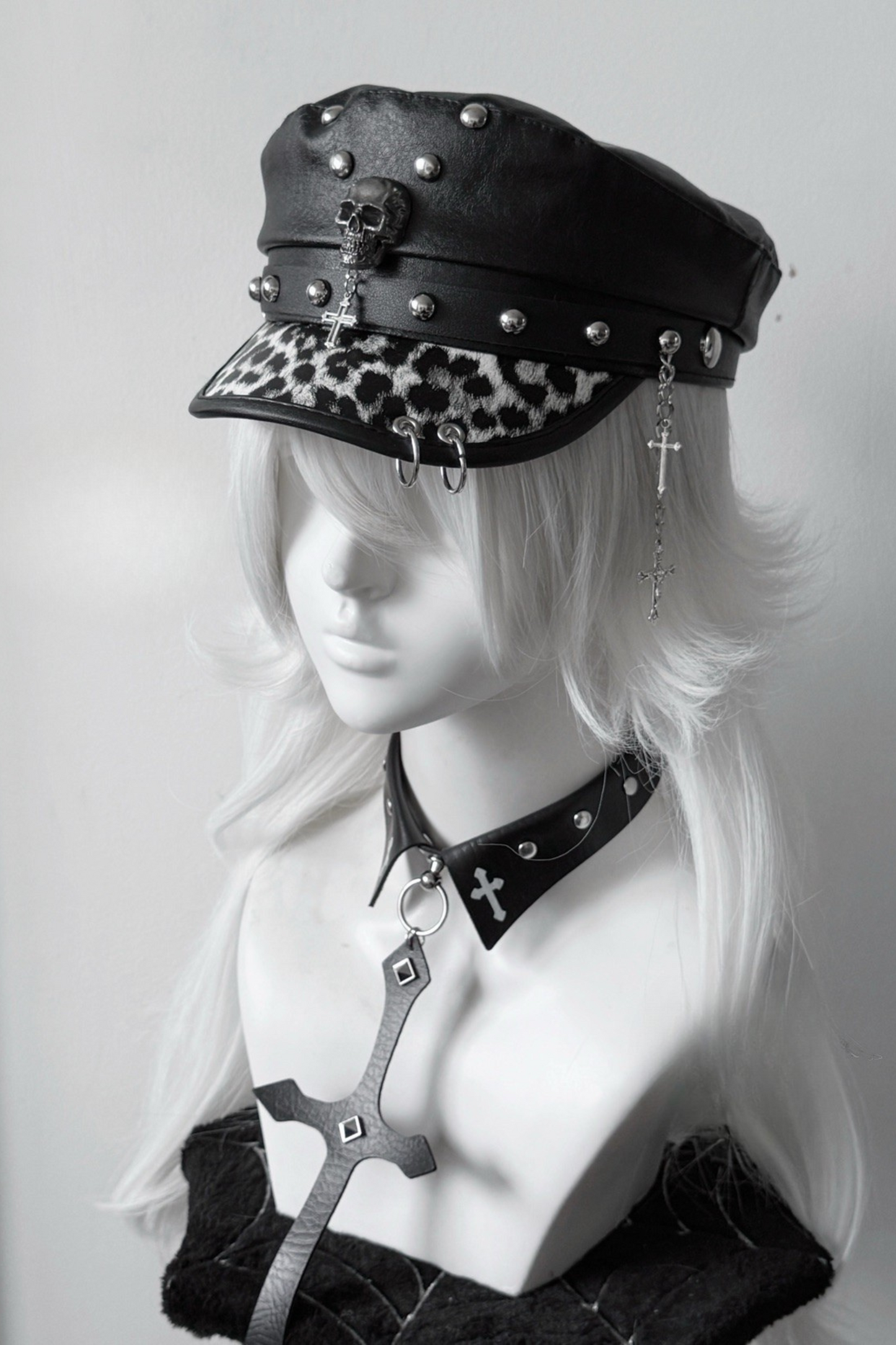 Dark Riveted Y2K Leather Buckle Subculture Cap