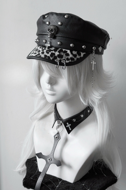 Dark Riveted Y2K Leather Buckle Subculture Cap