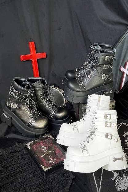 가죽 펑크 플랫폼 부츠