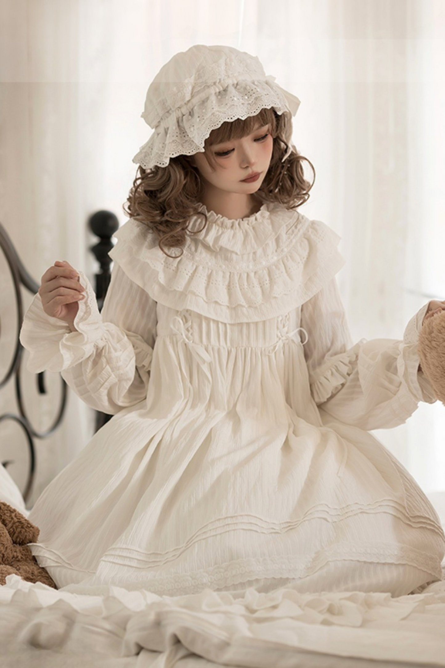 クラシカルピュアホワイトドールドレス+ベビーハット