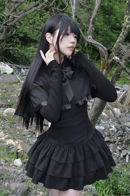 Ruffled Cape Design Low Rise Lace Dress