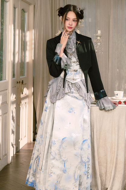 Elegant Chinese shirt + jacket + long skirt