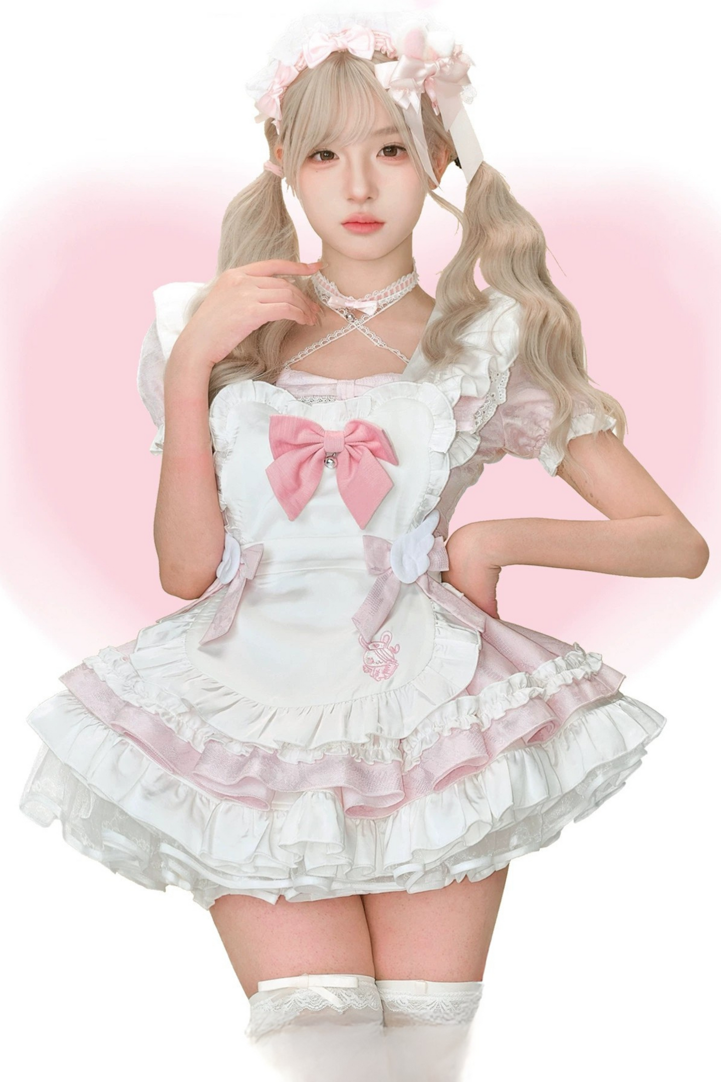 スイートガーリードレス+リボンエプロン+インナースカート