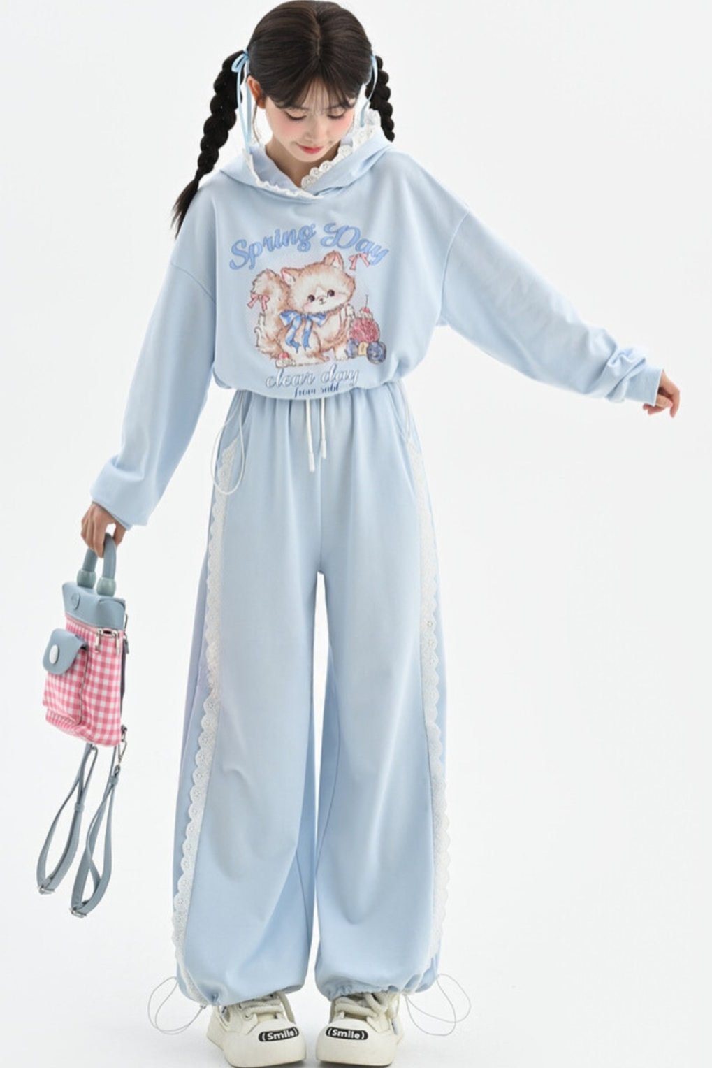 Blue Corset Wide Leg Sweatpants Set-Up