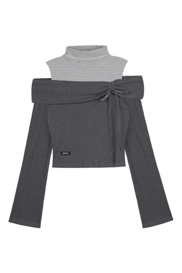 One-shoulder faux two-piece knit top