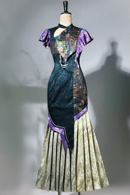 カラフルウィーブプリーツチャイナドレス