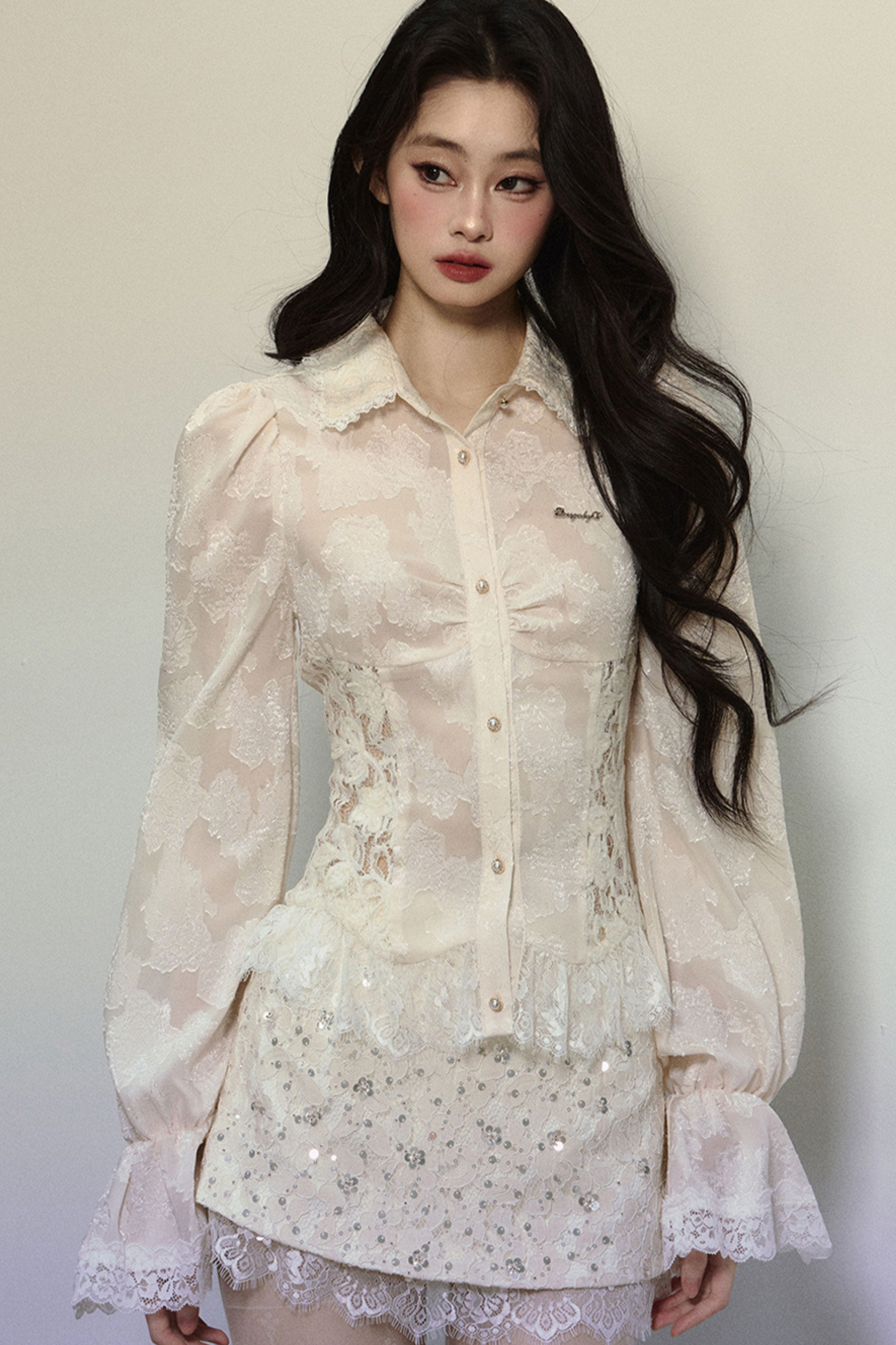 Flower Haratake French Lace Shirt