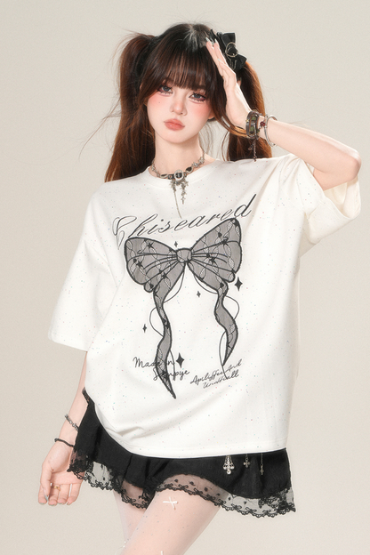 レースリボンルーズ地雷トップス