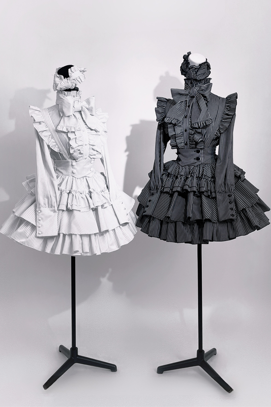 Striped Gothic Lolita shirt + cake skirt