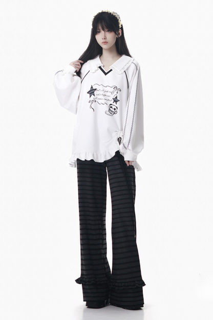 ラペルレーススタートップス+フリルパンツ