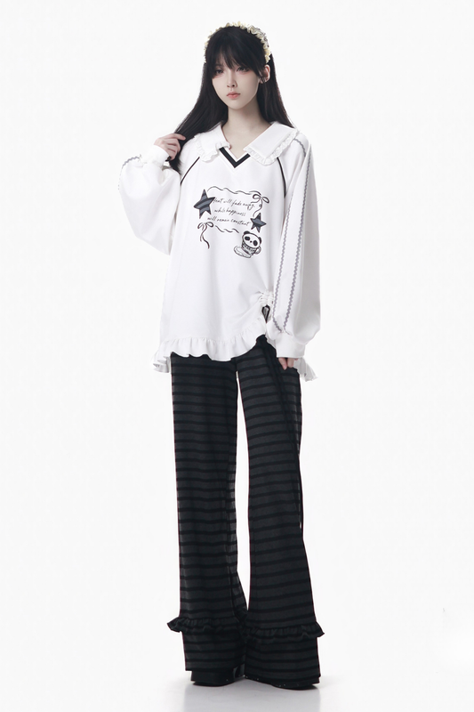 ラペルレーススタートップス+フリルパンツ