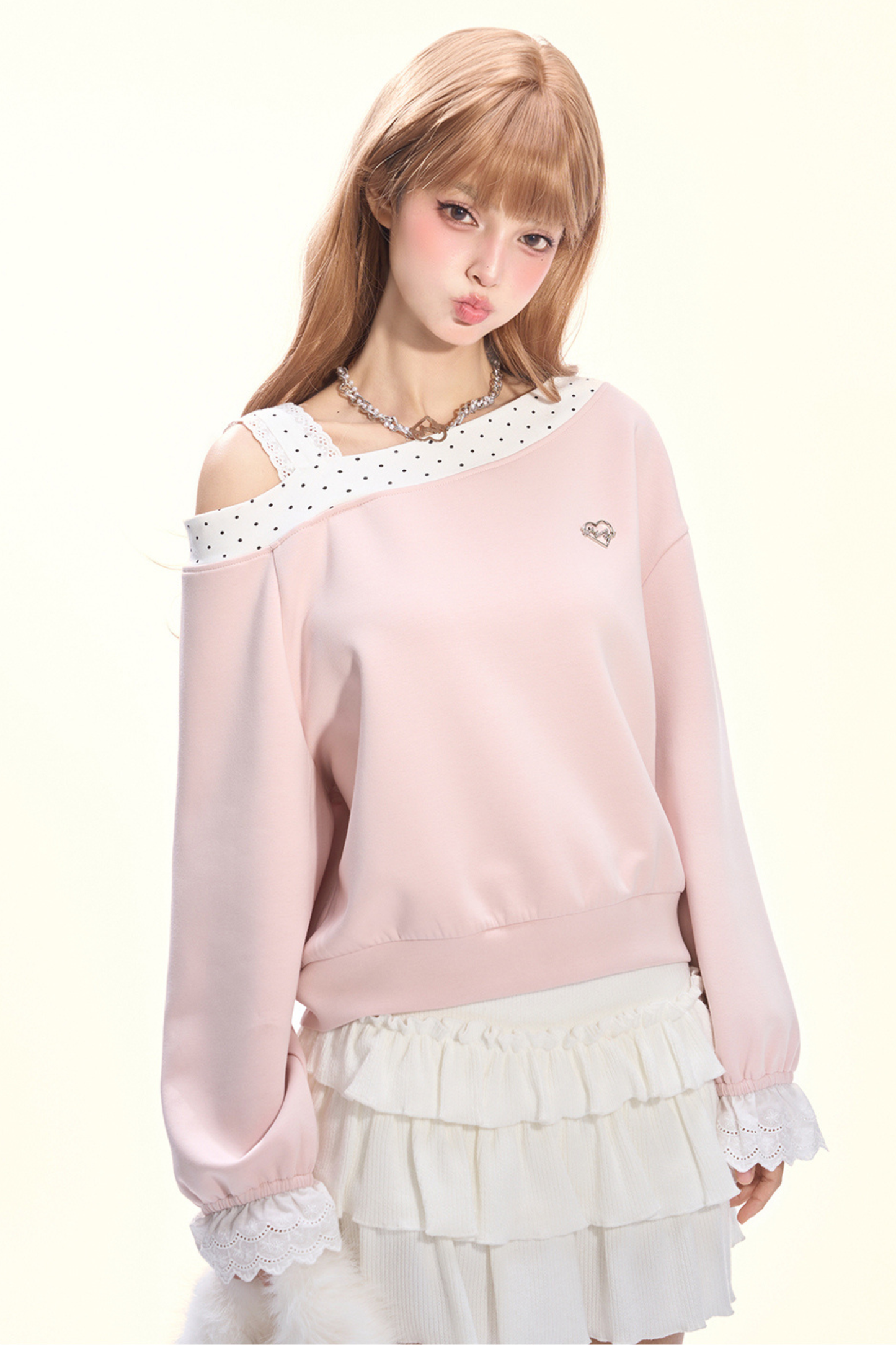 Dot Sweet Cream Pink Sweatshirt